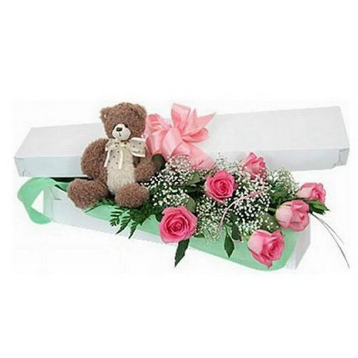 Τριαντάφυλλα σε κουτί με αρκουδάκι 00124