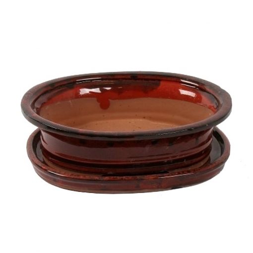 A3250003 Bonsai ceramic set (pot – plate) Koban (Oval)